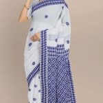 COTTON HANDWOVEN WHITE SAREE WITH BLUE MOTIFS