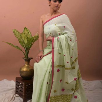 COTTON LIGHT PISTACHIO HANDWOVEN SAREE