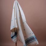 ERI SILK SHAWL (AHIMSA SILK) Cream with Blue Border 1